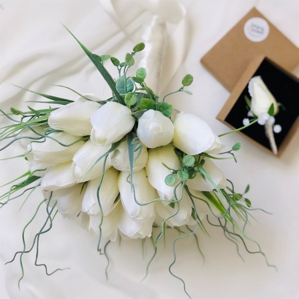 Wedding Bouquet White Artificial Tulip Bride Flower
